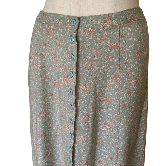 A. Byer Vintage Green Floral A-line button down Maxi Skirt Size M - Picture 3 of 10